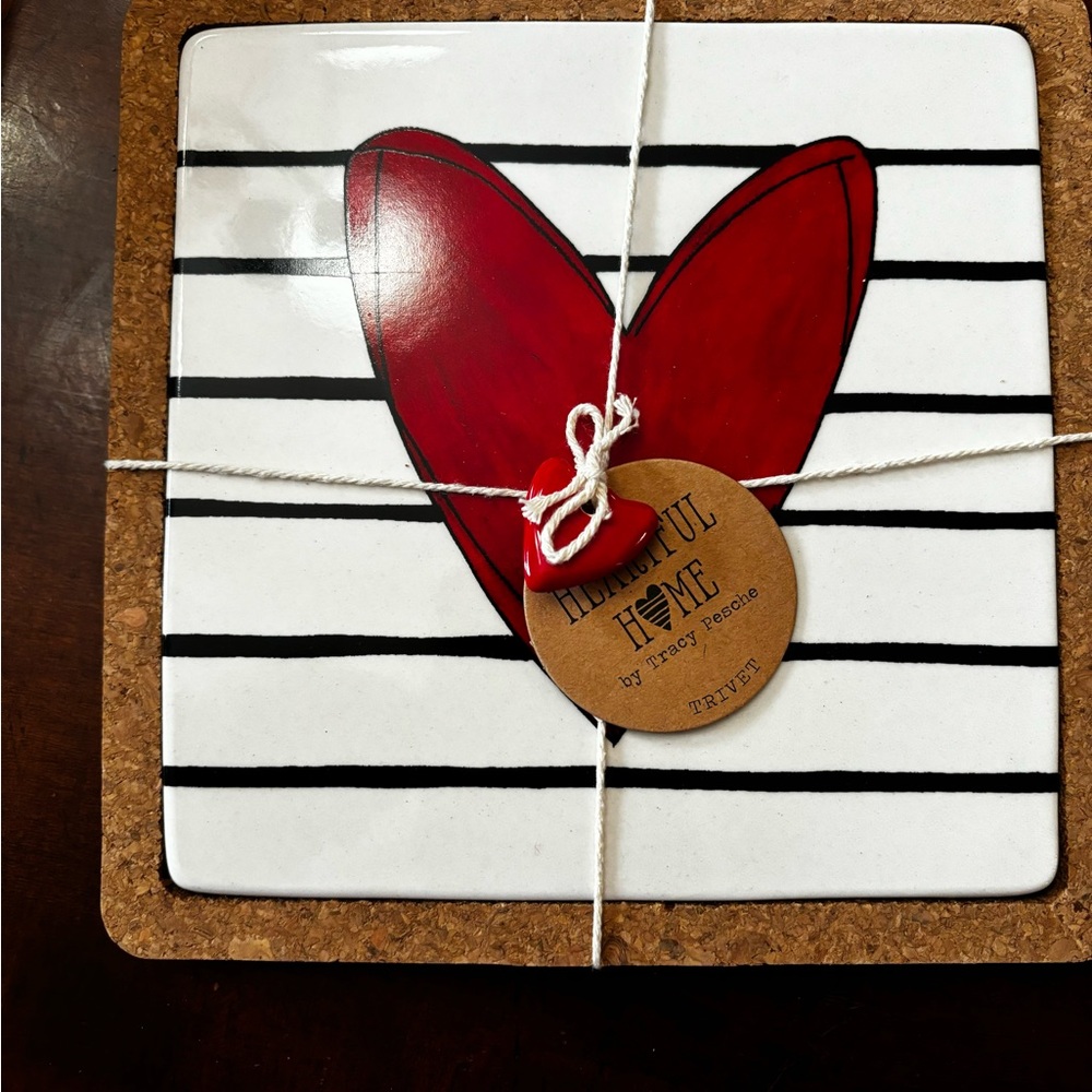 NEW Heartful Home - Heart Red and Black Striped Trivet
and Spoon Rest